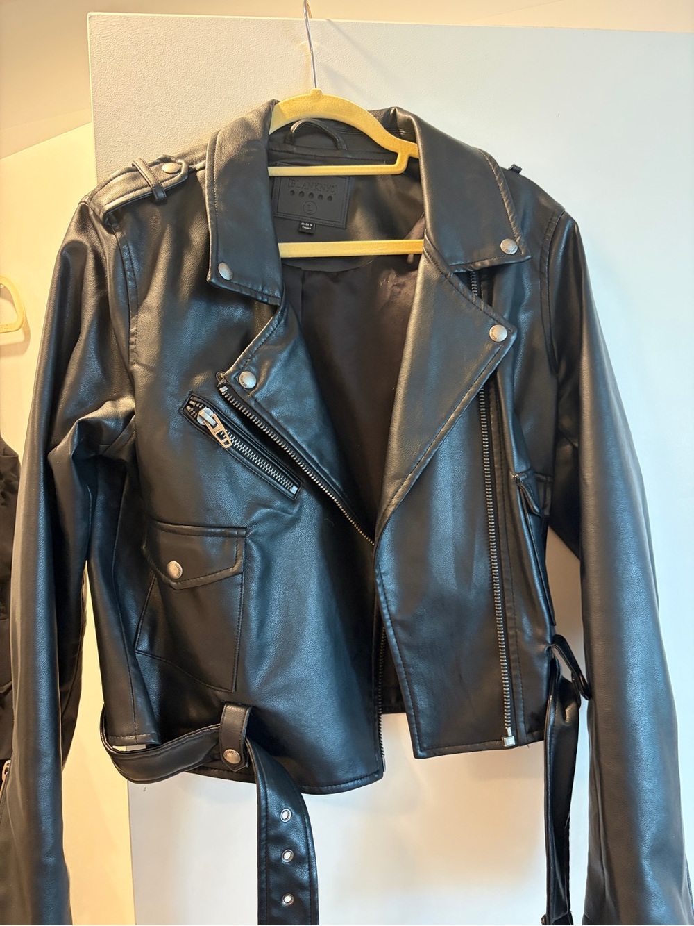 Blank NYC Black Faux Leather Biker Jacket with Belt